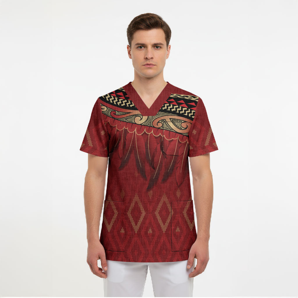 Aotearoa Maori Waikato Tainui Iwi Scrub Top Korowai Tukutuku Kaokao Motifs LT7 - Polynesian Pride