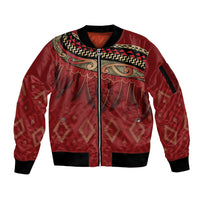 Aotearoa Maori Waikato Tainui Iwi Sleeve Zip Bomber Jacket Korowai Tukutuku Kaokao Motifs LT7 Unisex Red - Polynesian Pride