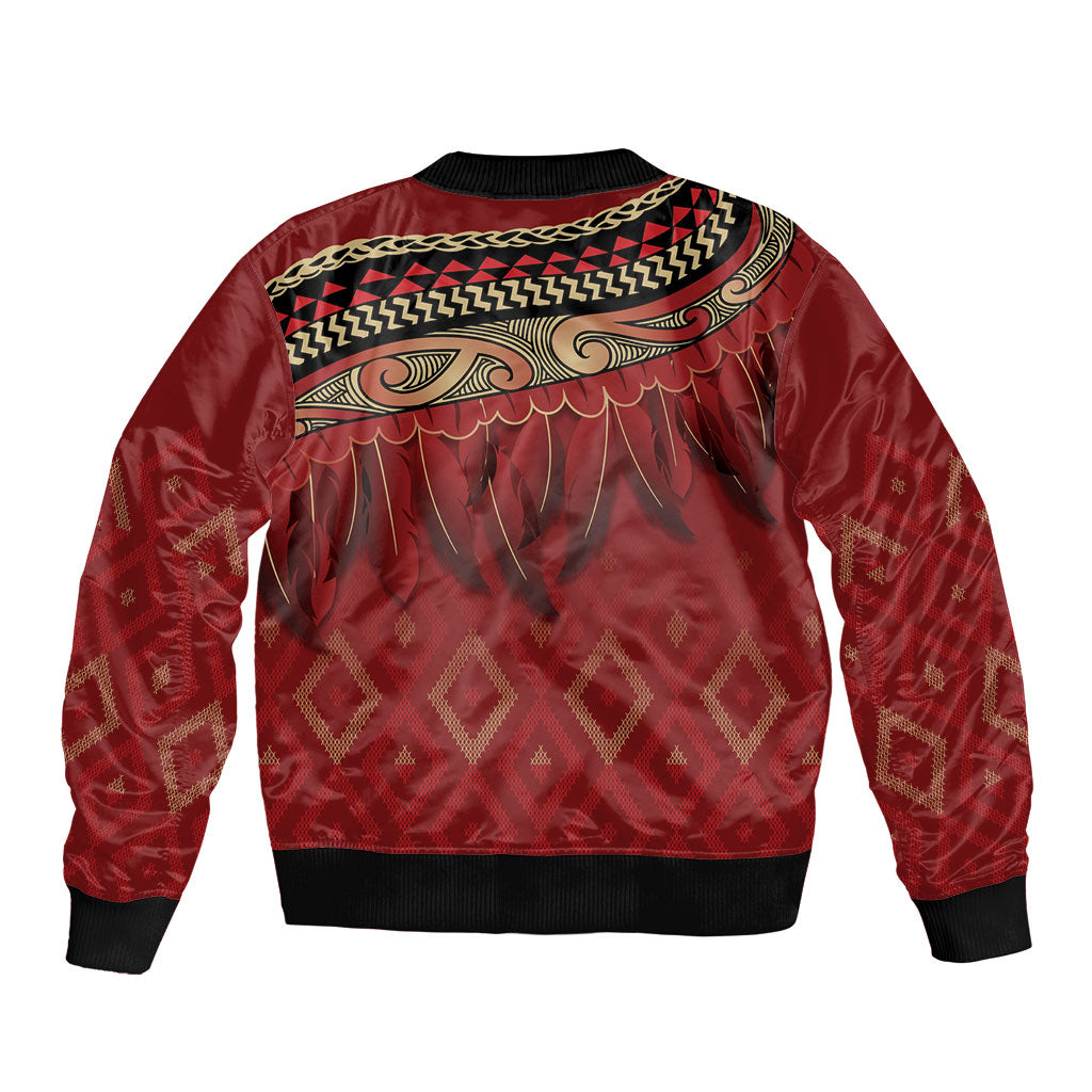 Aotearoa Maori Waikato Tainui Iwi Sleeve Zip Bomber Jacket Korowai Tukutuku Kaokao Motifs LT7 - Polynesian Pride