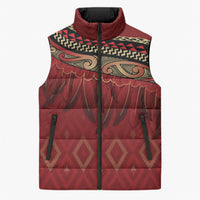 Aotearoa Maori Waikato Tainui Iwi Sleeveless Puffer Jacket Korowai Tukutuku Kaokao Motifs LT7 Unisex Red - Polynesian Pride