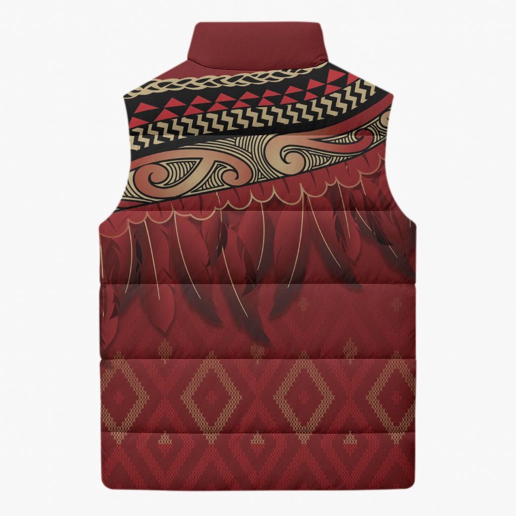 Aotearoa Maori Waikato Tainui Iwi Sleeveless Puffer Jacket Korowai Tukutuku Kaokao Motifs LT7 - Polynesian Pride