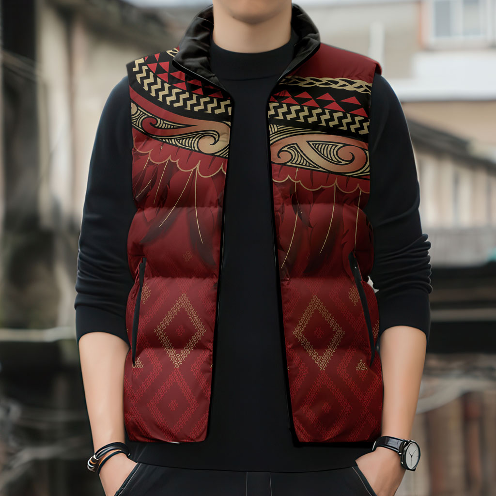 Aotearoa Maori Waikato Tainui Iwi Sleeveless Puffer Jacket Korowai Tukutuku Kaokao Motifs LT7 - Polynesian Pride