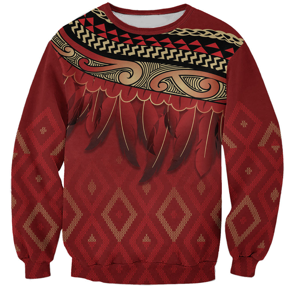 Aotearoa Maori Waikato Tainui Iwi Sweatshirt Korowai Tukutuku Kaokao Motifs LT7 Unisex Red - Polynesian Pride