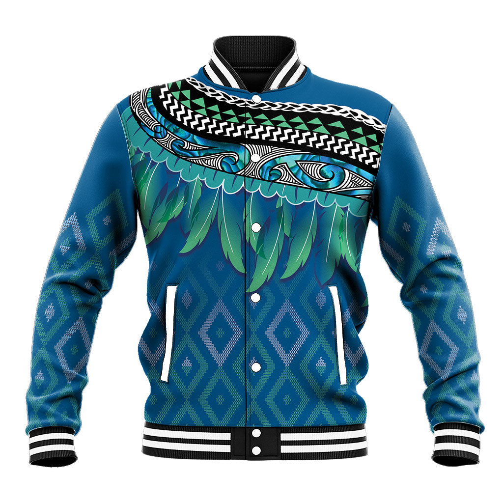 Aotearoa Maori Ngati Kahungunu Iwi Paua Blue Baseball Jacket Korowai Tukutuku Kaokao Motifs LT7 Unisex Green Blue - Polynesian Pride