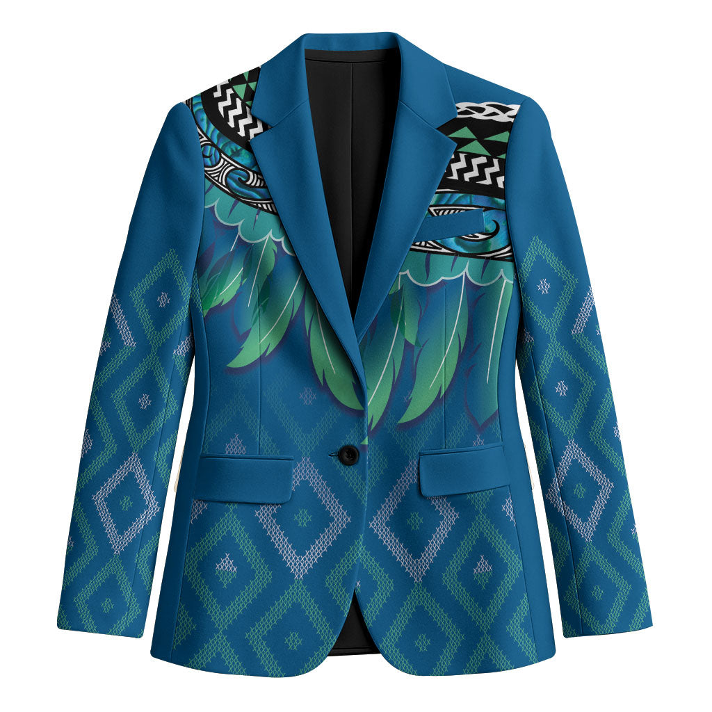 Aotearoa Maori Ngati Kahungunu Iwi Paua Blue Blazer Korowai Tukutuku Kaokao Motifs LT7 Unisex Green Blue - Polynesian Pride