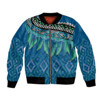 Aotearoa Maori Ngati Kahungunu Iwi Paua Blue Bomber Jacket Korowai Tukutuku Kaokao Motifs LT7 Unisex Green Blue - Polynesian Pride