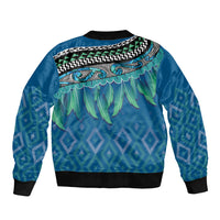 Aotearoa Maori Ngati Kahungunu Iwi Paua Blue Bomber Jacket Korowai Tukutuku Kaokao Motifs LT7 - Polynesian Pride
