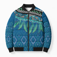 Aotearoa Maori Ngati Kahungunu Iwi Paua Blue Bomber Puffer Jacket Korowai Tukutuku Kaokao Motifs LT7 Unisex Green Blue - Polynesian Pride