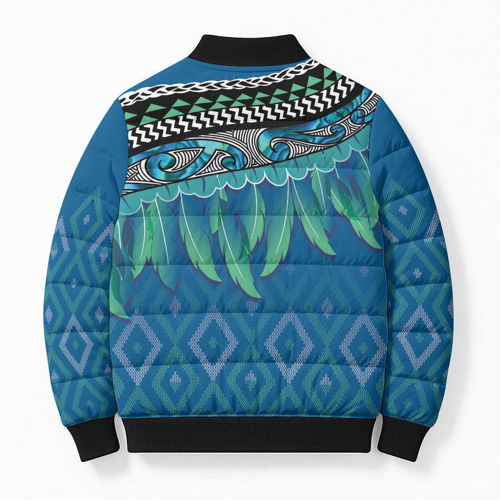 Aotearoa Maori Ngati Kahungunu Iwi Paua Blue Bomber Puffer Jacket Korowai Tukutuku Kaokao Motifs LT7 - Polynesian Pride