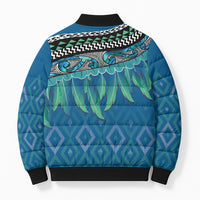 Aotearoa Maori Ngati Kahungunu Iwi Paua Blue Bomber Puffer Jacket Korowai Tukutuku Kaokao Motifs LT7 - Polynesian Pride