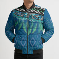Aotearoa Maori Ngati Kahungunu Iwi Paua Blue Bomber Puffer Jacket Korowai Tukutuku Kaokao Motifs LT7 - Polynesian Pride
