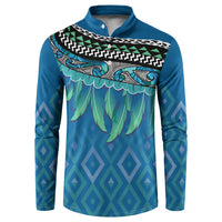 Aotearoa Maori Ngati Kahungunu Iwi Paua Blue Button Sweatshirt Korowai Tukutuku Kaokao Motifs LT7 Green Blue - Polynesian Pride