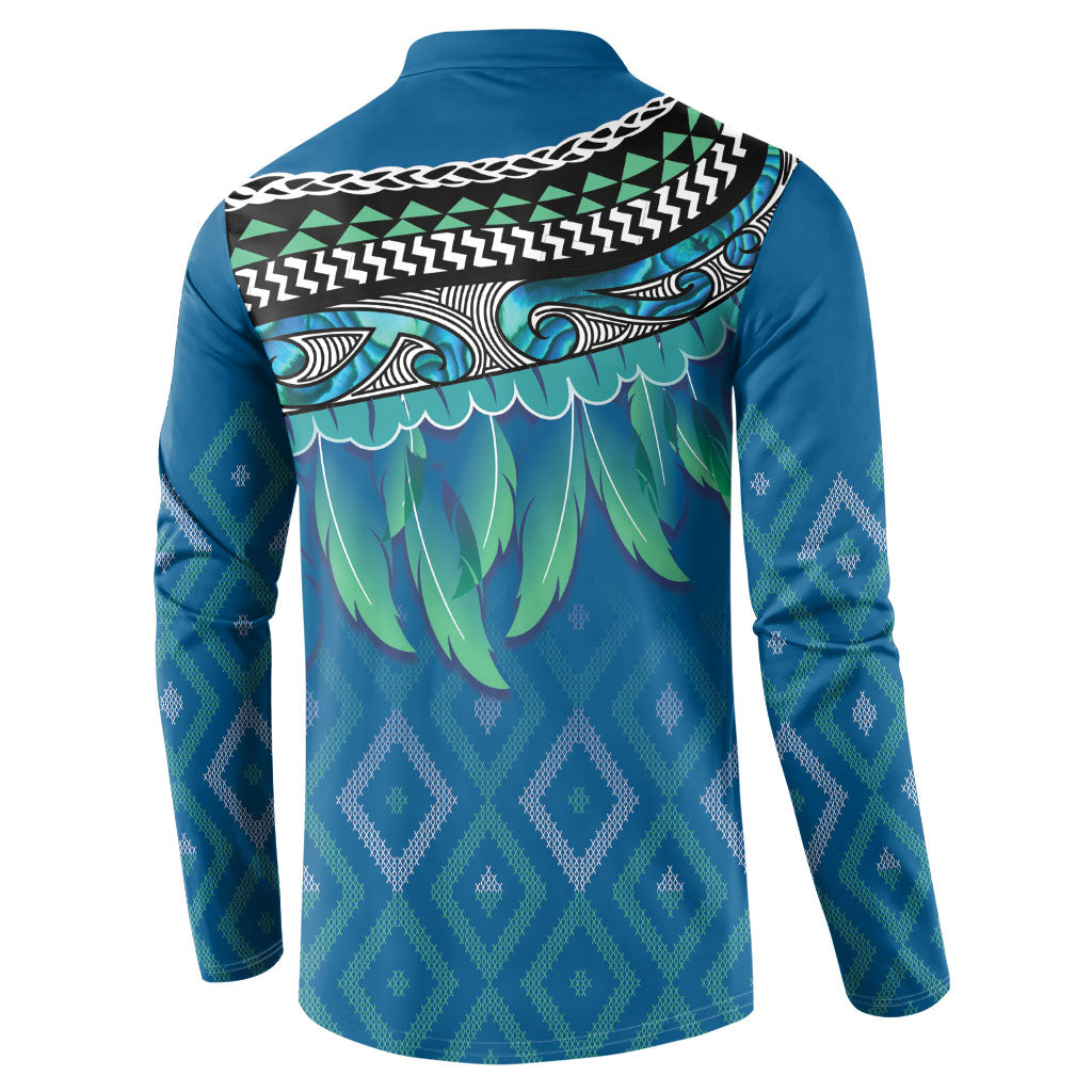 Aotearoa Maori Ngati Kahungunu Iwi Paua Blue Button Sweatshirt Korowai Tukutuku Kaokao Motifs LT7 - Polynesian Pride