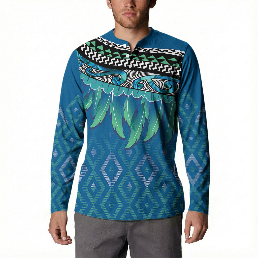 Aotearoa Maori Ngati Kahungunu Iwi Paua Blue Button Sweatshirt Korowai Tukutuku Kaokao Motifs LT7 - Polynesian Pride