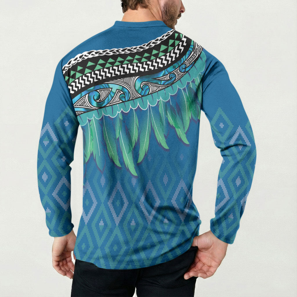 Aotearoa Maori Ngati Kahungunu Iwi Paua Blue Button Sweatshirt Korowai Tukutuku Kaokao Motifs LT7 - Polynesian Pride