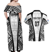 Personalised Fiji Rugby Couples Matching Off Shoulder Maxi Dress and Hawaiian Shirt 2023 World Cup History Makers - White Ver LT7 - Polynesian Pride