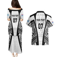 Personalised Fiji Rugby Couples Matching Puletasi Dress and Hawaiian Shirt 2023 World Cup History Makers - White Ver LT7 - Polynesian Pride