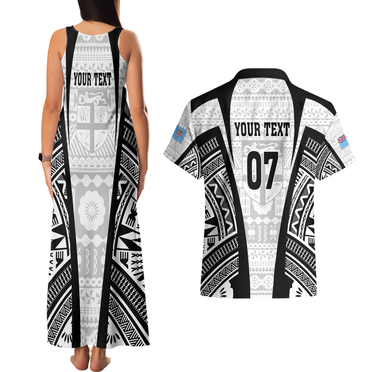 Personalised Fiji Rugby Couples Matching Tank Maxi Dress and Hawaiian Shirt 2023 World Cup History Makers - White Ver LT7 - Polynesian Pride