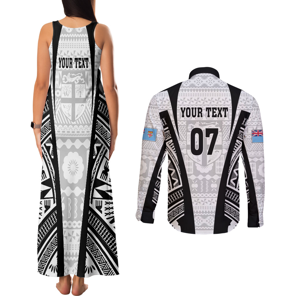 Personalised Fiji Rugby Couples Matching Tank Maxi Dress and Long Sleeve Button Shirts 2023 World Cup History Makers - White Ver LT7 - Polynesian Pride