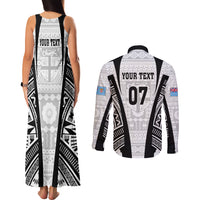 Personalised Fiji Rugby Couples Matching Tank Maxi Dress and Long Sleeve Button Shirts 2023 World Cup History Makers - White Ver LT7 - Polynesian Pride