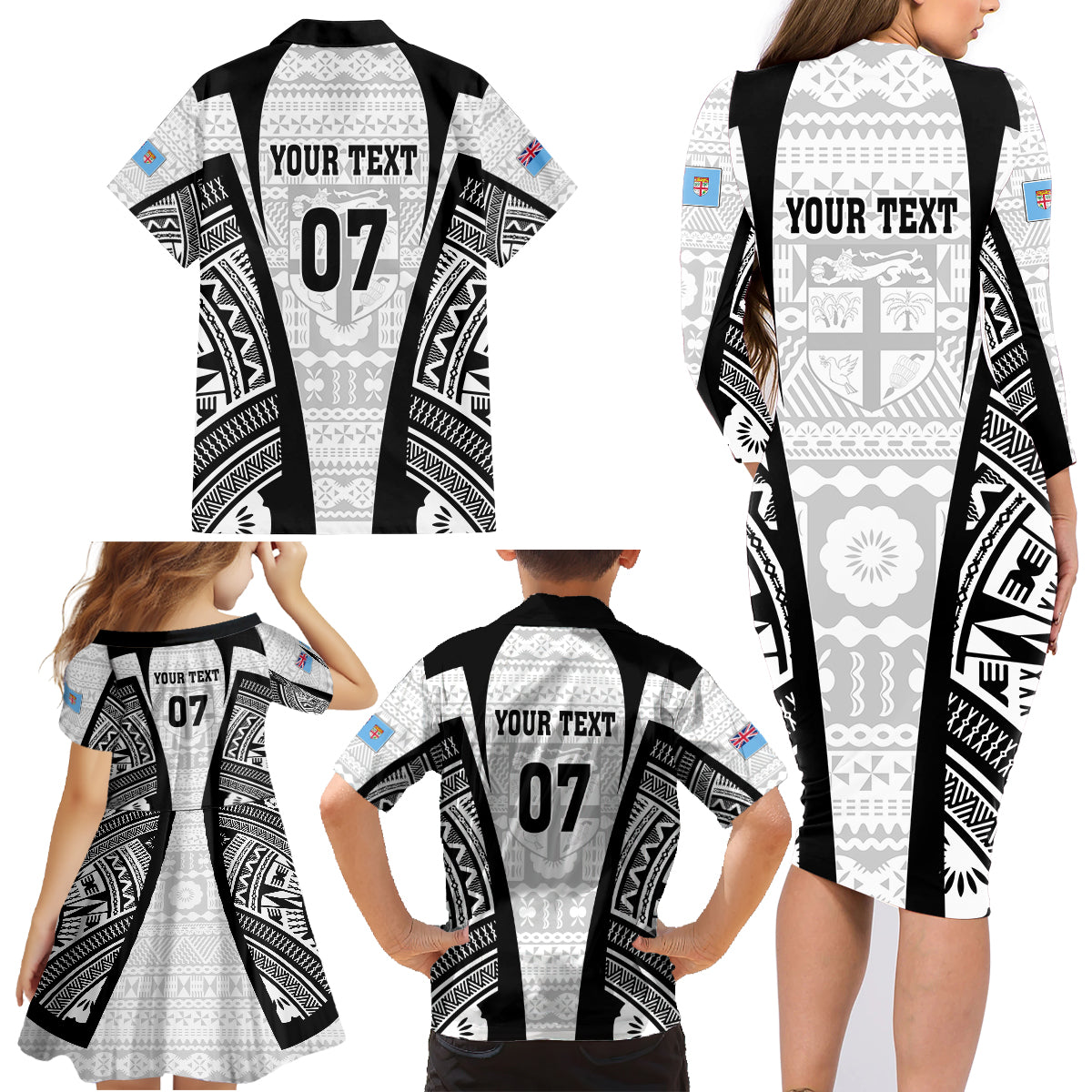 Personalised Fiji Rugby Family Matching Long Sleeve Bodycon Dress and Hawaiian Shirt 2023 World Cup History Makers - White Ver LT7 - Polynesian Pride