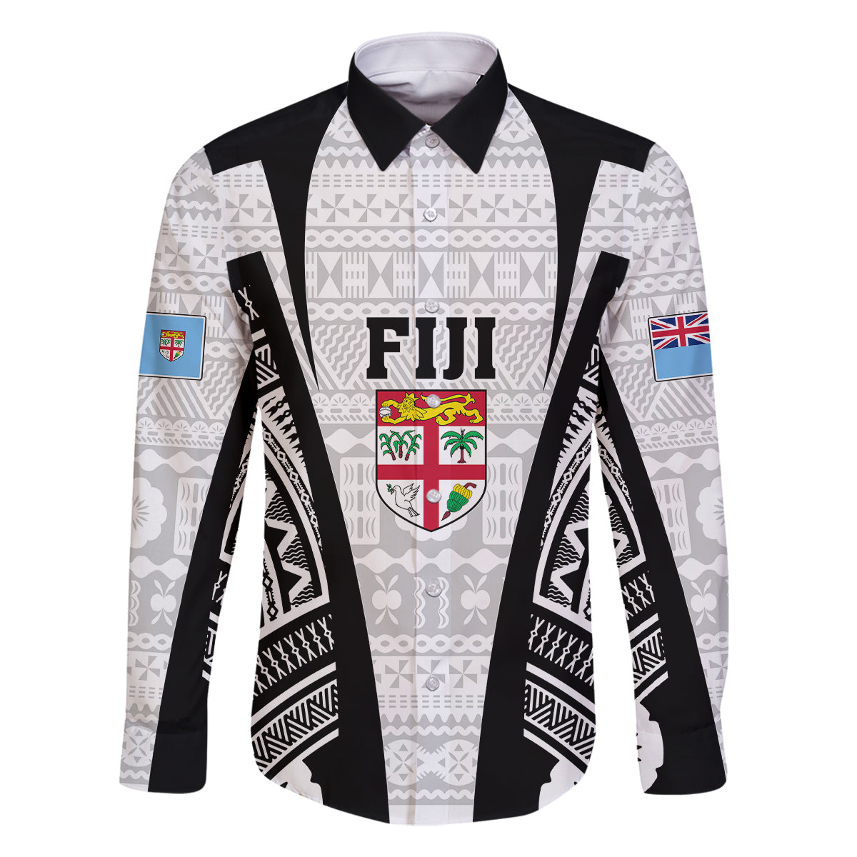 Personalised Fiji Rugby Family Matching Long Sleeve Bodycon Dress and Hawaiian Shirt 2023 World Cup History Makers - White Ver LT7 Dad's Shirt - Long Sleeve White - Polynesian Pride