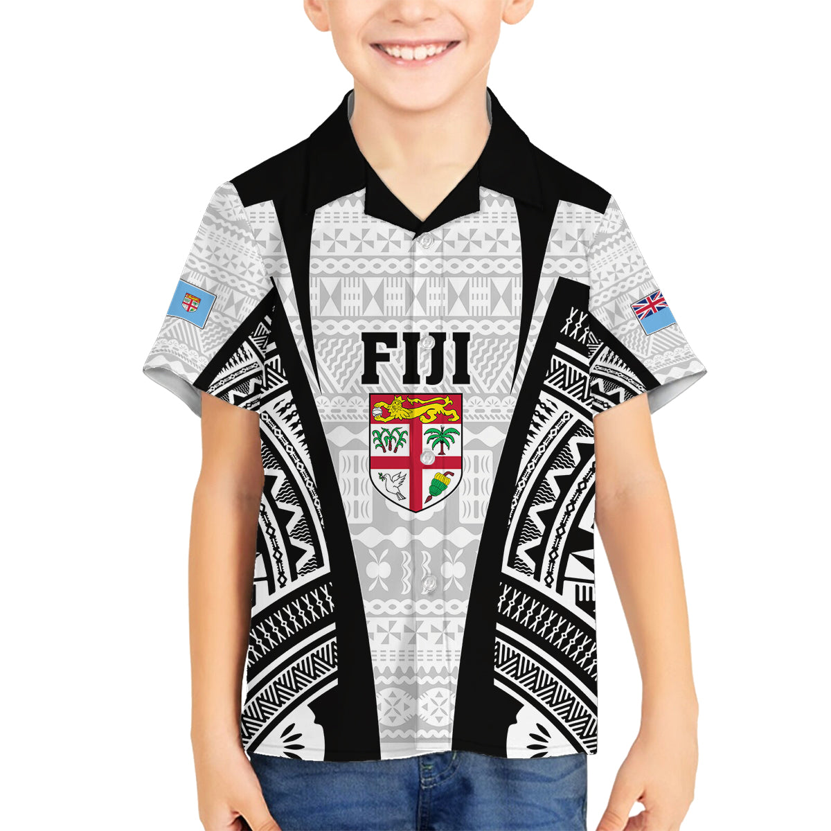 Personalised Fiji Rugby Family Matching Off Shoulder Long Sleeve Dress and Hawaiian Shirt 2023 World Cup History Makers - White Ver LT7 Son's Shirt White - Polynesian Pride