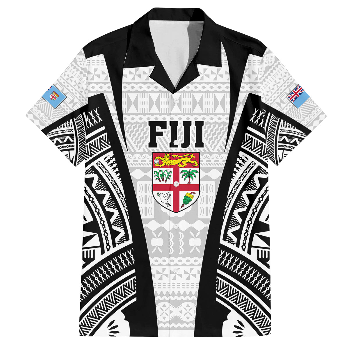Personalised Fiji Rugby Family Matching Off Shoulder Short Dress and Hawaiian Shirt 2023 World Cup History Makers - White Ver LT7 Dad's Shirt - Short Sleeve White - Polynesian Pride