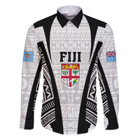 Personalised Fiji Rugby Family Matching Off Shoulder Short Dress and Hawaiian Shirt 2023 World Cup History Makers - White Ver LT7 Dad's Shirt - Long Sleeve White - Polynesian Pride