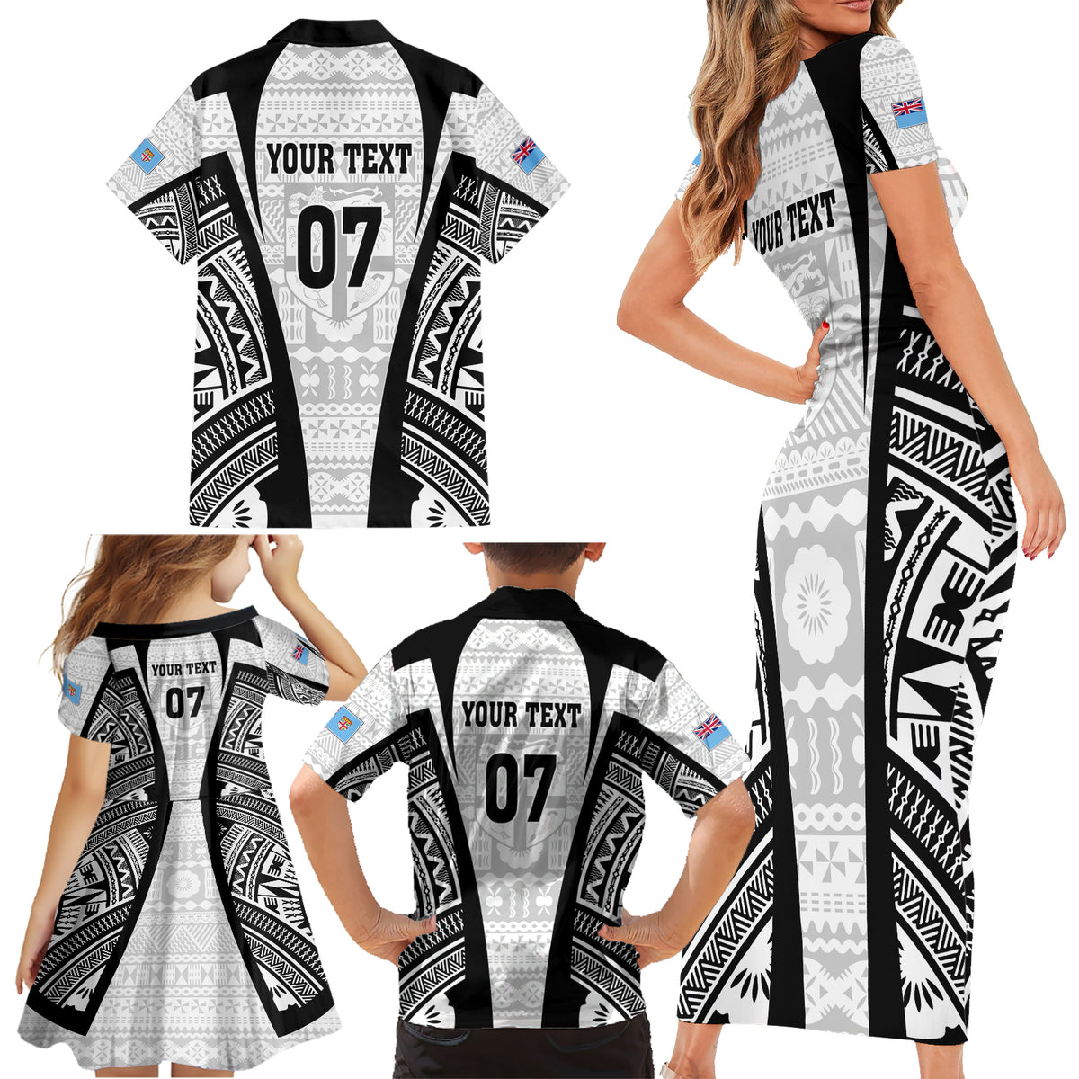 Personalised Fiji Rugby Family Matching Short Sleeve Bodycon Dress and Hawaiian Shirt 2023 World Cup History Makers - White Ver LT7 - Polynesian Pride