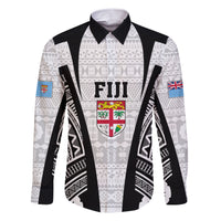 Personalised Fiji Rugby Family Matching Short Sleeve Bodycon Dress and Hawaiian Shirt 2023 World Cup History Makers - White Ver LT7 Dad's Shirt - Long Sleeve White - Polynesian Pride