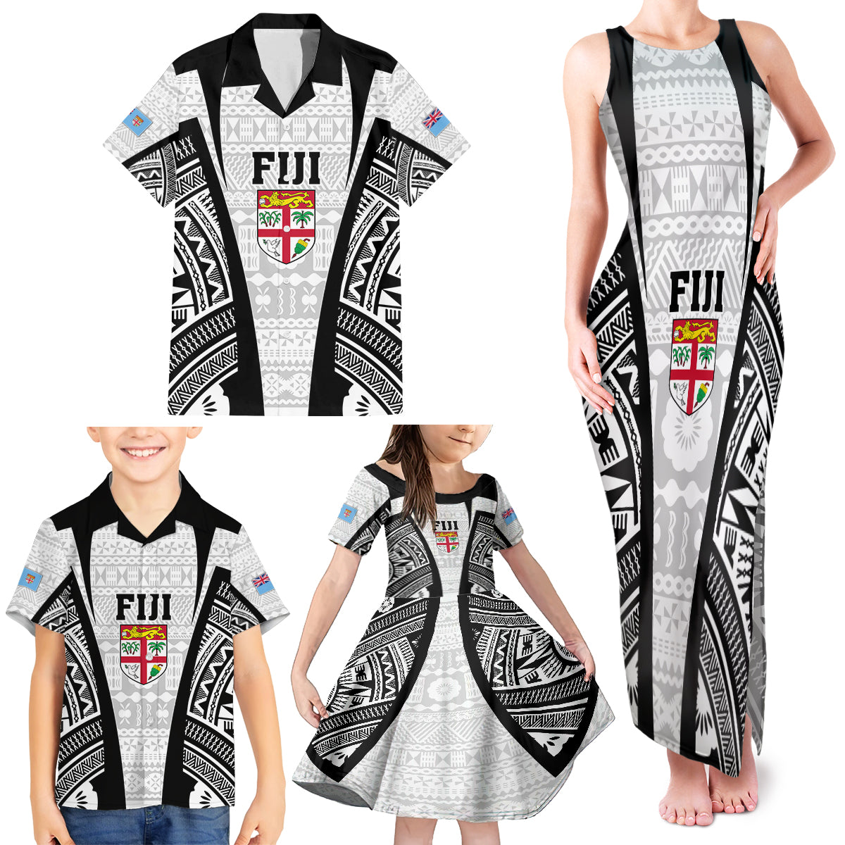 Personalised Fiji Rugby Family Matching Tank Maxi Dress and Hawaiian Shirt 2023 World Cup History Makers - White Ver LT7 - Polynesian Pride