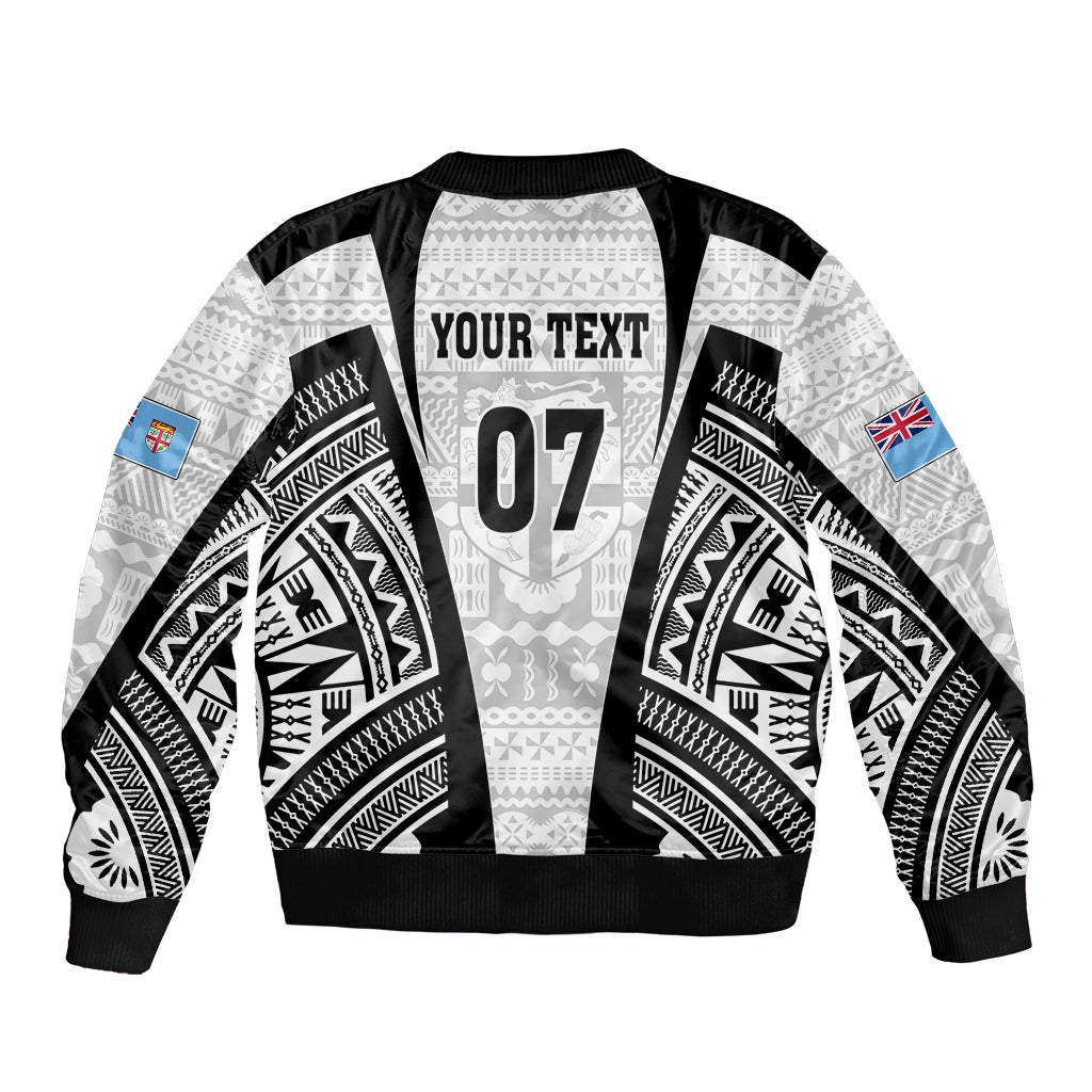 Personalised Fiji Rugby Sleeve Zip Bomber Jacket 2023 World Cup History Makers - White Ver LT7 - Polynesian Pride