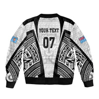 Personalised Fiji Rugby Sleeve Zip Bomber Jacket 2023 World Cup History Makers - White Ver LT7 - Polynesian Pride
