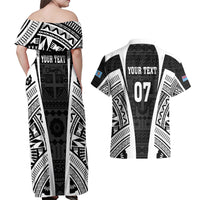 Personalised Fiji Rugby Couples Matching Off Shoulder Maxi Dress and Hawaiian Shirt 2023 World Cup History Makers - Black Ver LT7 - Polynesian Pride