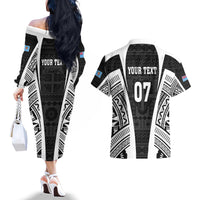 Personalised Fiji Rugby Couples Matching Off The Shoulder Long Sleeve Dress and Hawaiian Shirt 2023 World Cup History Makers - Black Ver LT7 - Polynesian Pride