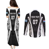 Personalised Fiji Rugby Couples Matching Puletasi Dress and Long Sleeve Button Shirts 2023 World Cup History Makers - Black Ver LT7 - Polynesian Pride