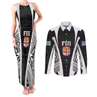 Personalised Fiji Rugby Couples Matching Tank Maxi Dress and Long Sleeve Button Shirts 2023 World Cup History Makers - Black Ver LT7 Black - Polynesian Pride