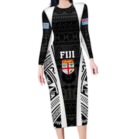 Personalised Fiji Rugby Family Matching Long Sleeve Bodycon Dress and Hawaiian Shirt 2023 World Cup History Makers - Black Ver LT7 Mom's Dress Black - Polynesian Pride