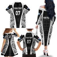 Personalised Fiji Rugby Family Matching Off Shoulder Long Sleeve Dress and Hawaiian Shirt 2023 World Cup History Makers - Black Ver LT7 - Polynesian Pride