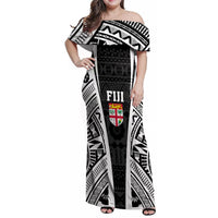 Personalised Fiji Rugby Family Matching Off Shoulder Maxi Dress and Hawaiian Shirt 2023 World Cup History Makers - Black Ver LT7 Mom's Dress Black - Polynesian Pride