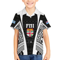 Personalised Fiji Rugby Family Matching Off Shoulder Short Dress and Hawaiian Shirt 2023 World Cup History Makers - Black Ver LT7 Son's Shirt Black - Polynesian Pride