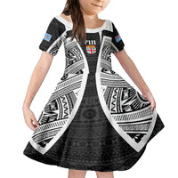 Personalised Fiji Rugby Family Matching Short Sleeve Bodycon Dress and Hawaiian Shirt 2023 World Cup History Makers - Black Ver LT7 Daughter's Dress Black - Polynesian Pride