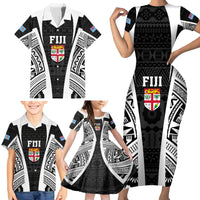 Personalised Fiji Rugby Family Matching Short Sleeve Bodycon Dress and Hawaiian Shirt 2023 World Cup History Makers - Black Ver LT7 - Polynesian Pride