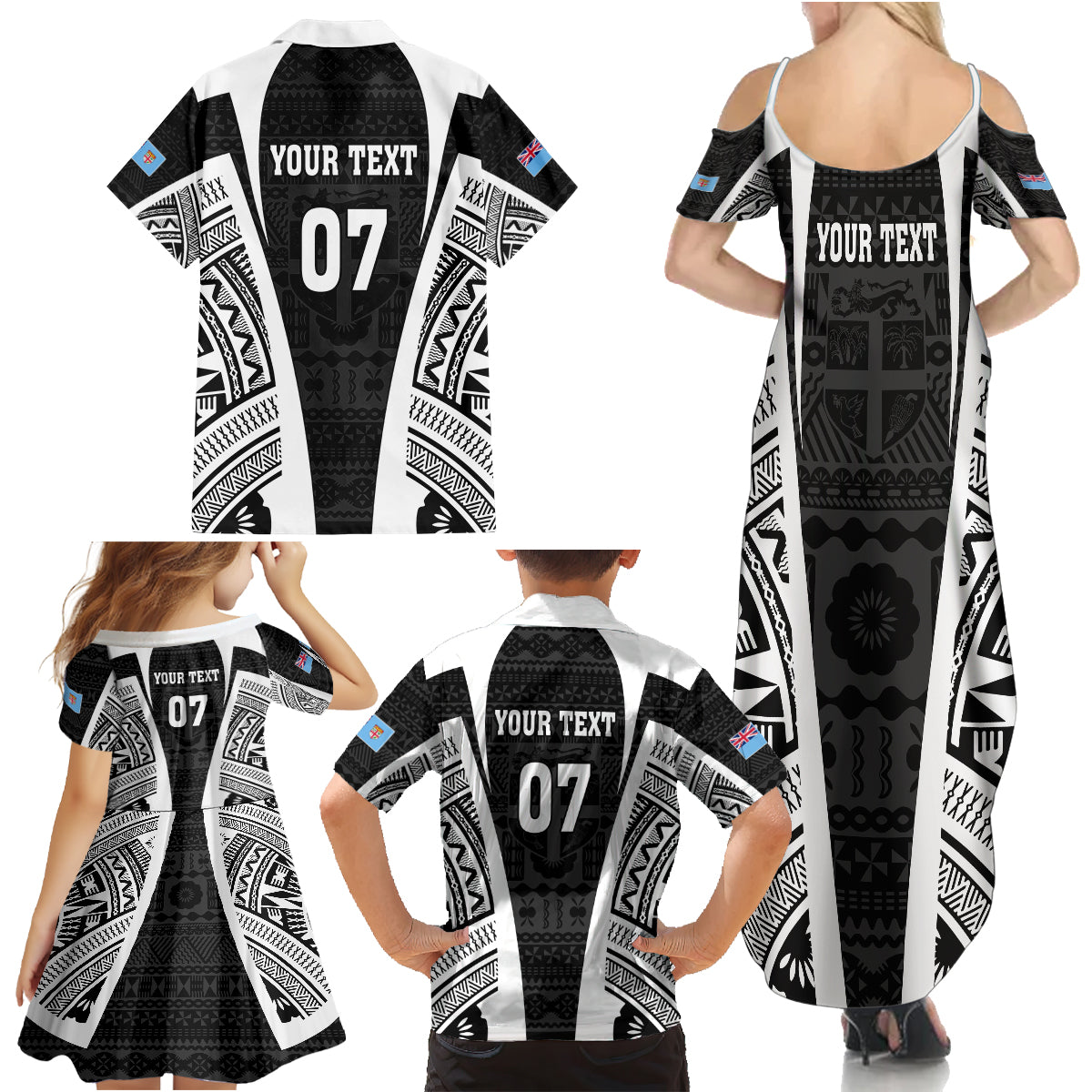 Personalised Fiji Rugby Family Matching Summer Maxi Dress and Hawaiian Shirt 2023 World Cup History Makers - Black Ver LT7 - Polynesian Pride