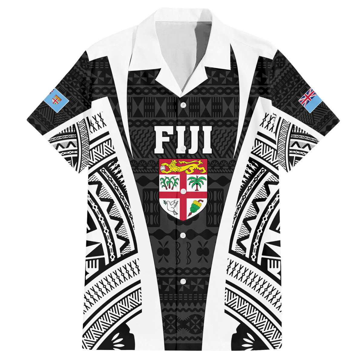 Personalised Fiji Rugby Family Matching Tank Maxi Dress and Hawaiian Shirt 2023 World Cup History Makers - Black Ver LT7 Dad's Shirt - Short Sleeve Black - Polynesian Pride