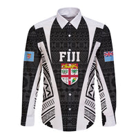Personalised Fiji Rugby Long Sleeve Button Shirt 2023 World Cup History Makers - Black Ver LT7 Unisex Black - Polynesian Pride