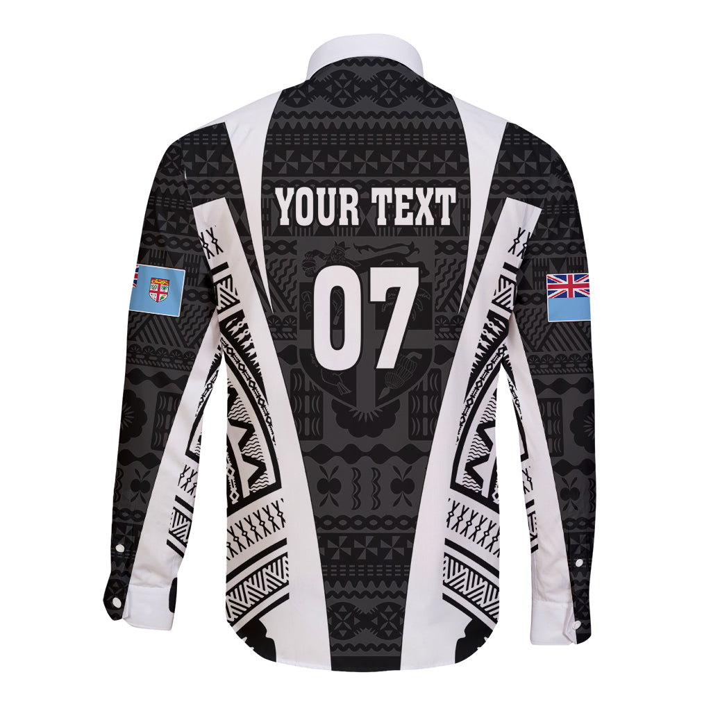 Personalised Fiji Rugby Long Sleeve Button Shirt 2023 World Cup History Makers - Black Ver LT7 - Polynesian Pride