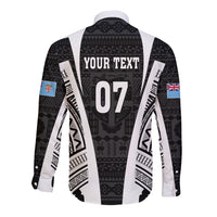 Personalised Fiji Rugby Long Sleeve Button Shirt 2023 World Cup History Makers - Black Ver LT7 - Polynesian Pride