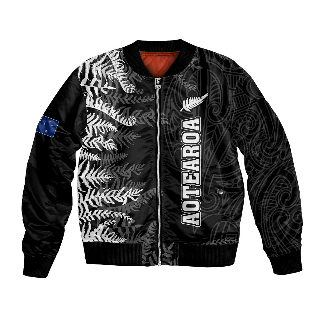 Personalised New Zealand Rugby Bomber Jacket Silver Fern Basic 2023 World Cup LT7 Unisex Black - Polynesian Pride